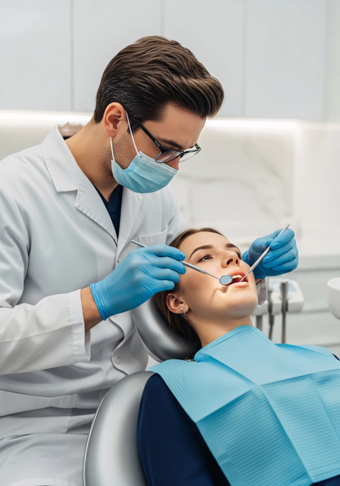 Dentist performing a comprehensive exam
